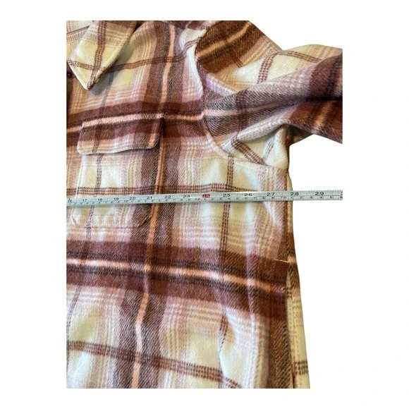 Old Navy Womens 2XL Plaid Flannel Shirt Jacket Shacket Button Up Pink Cream - Picture 3 of 7
